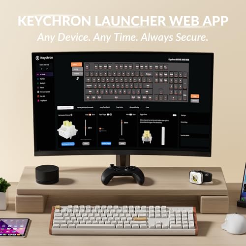 Keychron K10 HE Hall Effect Keyboard, Ultra-Fast Lime Silent Banana Magnetic Switch, Full-Size Tri-Mode Wireless Keyboard with Rapid Trigger, Adjustable Actuation, RGB, Aluminum + Wood Frame - White - color: Silent Banana Switch - White