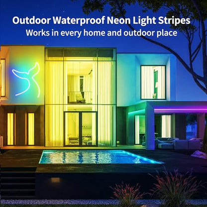 LED Neon Rope Lights 50FT,IP65 Waterproof LED Strip Lights,Music Sync LED Lights with Remote and APP Control, 24V RGB LED Rope Lights for Bedroom,Holiday Decoration（with Snap &Screws） | Music Sync LED Lights with Remote and APP Control, RGB LED Rope Light