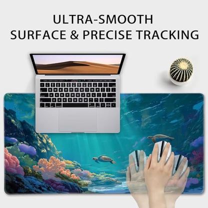 Sea Turtles Large Gaming Mouse Pad Desk Mat 31.5"x15.7" | Extended Mousepad, Non-Slip Rubber Base , Stitched Edges, for Computer/Laptop/Office/Home - color: Sea Turtles