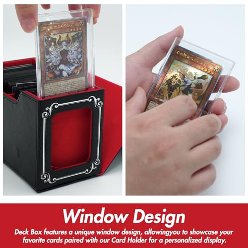 STORY OF WHITE Laser Card Deck Box | YGO MTG Organizer Holds 220+ Double Sleeved Card Storage Trading Games Leather Display Windows with magnetic cardholder - color: Black silver