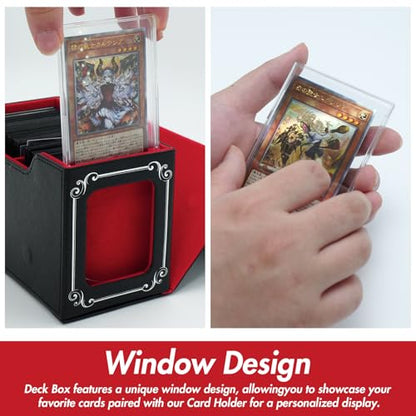 STORY OF WHITE Laser Card Deck Box | YGO MTG Organizer Holds 220+ Double Sleeved Card Storage Trading Games Leather Display Windows with magnetic cardholder - color: Black silver