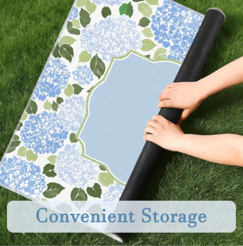 Blue and White Hydrangea Mahjong Mat 31.5x31.5 Inch | Blue Floral Non-Slip And Noise Reduction Mah Jong Table Mat Cover For Mahjong Lovers, Poker, Board Games And Dominoes. - color: Blue Hydrangea