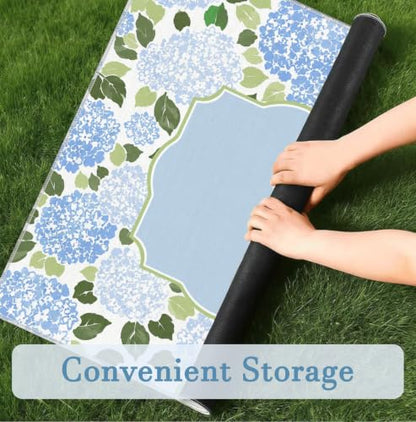 Blue and White Hydrangea Mahjong Mat 31.5x31.5 Inch | Blue Floral Non-Slip And Noise Reduction Mah Jong Table Mat Cover For Mahjong Lovers, Poker, Board Games And Dominoes. - color: Blue Hydrangea