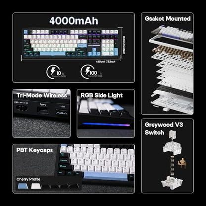 EPOMAKER Aula F108 Wireless Gaming Keyboard, Full Size Mechanical Keyboard with 4000mAh Battery, 108 Hot-Swappable and Programmable Keys, RGB Backlight, for Mac/PC/Android (Blue&White&Black) - color: Blue&White&Black