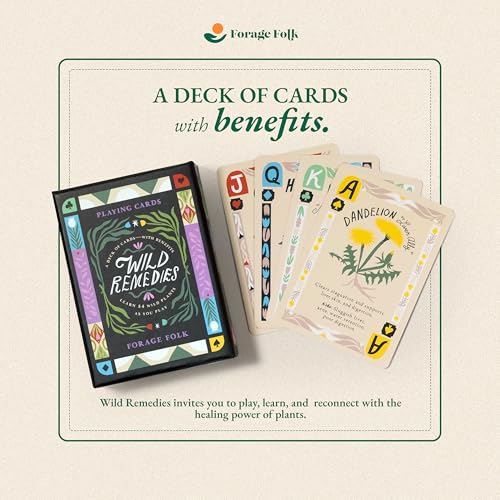 Wild Remedies Botanical Playing Cards for Nature Lovers & Collectors – Beautiful Playing Cards, Poker Deck Featuring 52 Hand-Illustrated Healing Herbs + Digital Booklet of 20 Classic Games - style: Wild Remedies