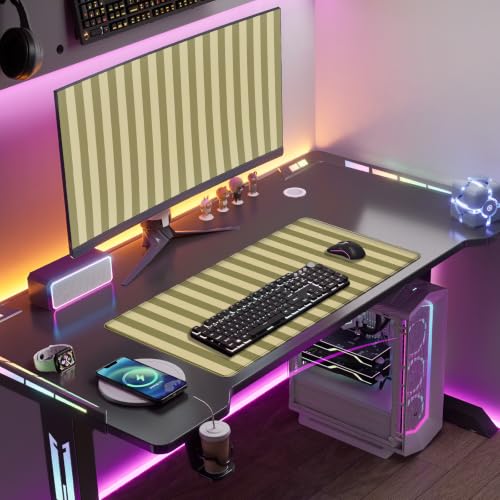 Olive Yellow Striped Desk Mat Cute Pastel XXL Large Gaming Mouse Pad Desk Pad Kawaii Cozy Aesthetic Keyboard Laptop Computer Mat 31.5 x 15.7 Inch - color: A7- Olive Yellow