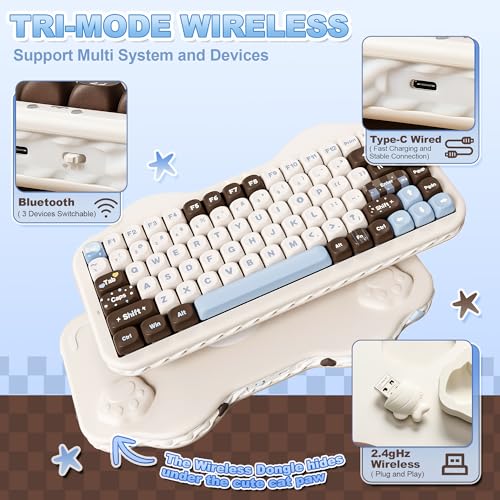 YUNZII C75 Wireless Mechanical Keyboard,75% Layout, Hot-Swappable NKRO,BT5.0/2.4G/USB-C Mode,Dye-Sub PBT MOA Keycaps,RGB Gasket Mount,Cute Cake Design for Mac/Win/Gaming (Choco, Candy Switch) - color: Choco, size: Candy Switch