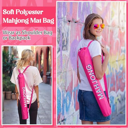 35 Inch Long Mahjong Mat Bag Waterproof Mahjong Mat Storage Carrying Bag Double Strapped Polyester Drawstring Lightweight Holder for Board Games Storage-mat Not Included(Rose Red) - color: Rose Red