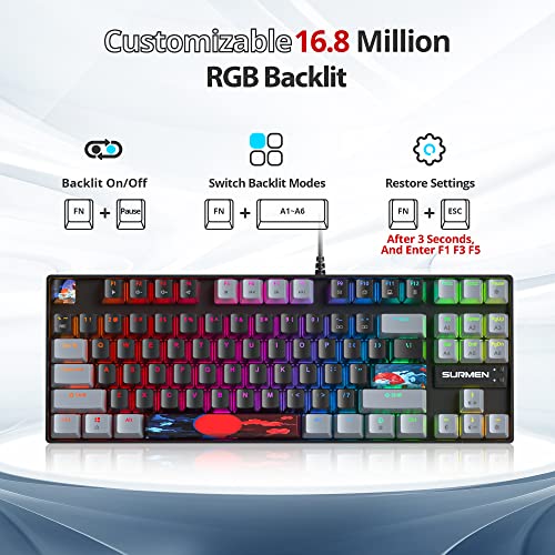 Owpkeenthy 75% Percent Gaming Keyboard Mechanical with Red Switch, 87 Keys Wired RGB TKL Gaming Keyboard Backlit Keys for PC Xbox PS (Dark/ 87 Red Switch) - color: Dark/ 87 Red Switch