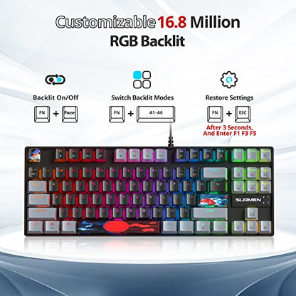 Owpkeenthy 75% Percent Gaming Keyboard Mechanical with Red Switch, 87 Keys Wired RGB TKL Gaming Keyboard Backlit Keys for PC Xbox PS (Dark/ 87 Red Switch) - color: Dark/ 87 Red Switch