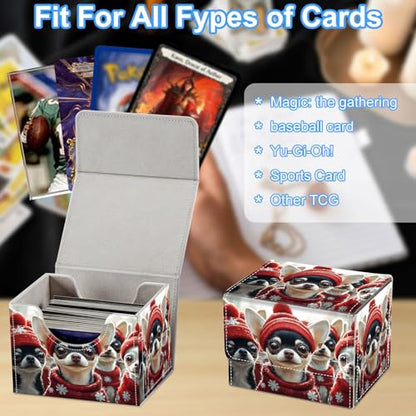 Dogs in Winter Hats Deck Box for MTG Commander | Holds 100+ Double-Sleeved Cards | Strong Magnetic TCG Card Case for Collectible Games - color: Dogs in Winter Hats