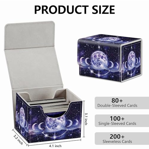 Strong Magnet Card Case Deck Box Mtg Card Box Playing Card Box Magic Deck Box Tcg Up to 200 Cards Creative Pattern Trading Card Storage Box for Collectible Card Games, Purple Moons And Stars - color: Purple Moons And Stars