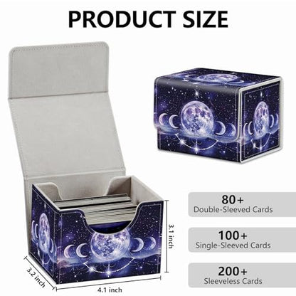 Strong Magnet Card Case Deck Box Mtg Card Box Playing Card Box Magic Deck Box Tcg Up to 200 Cards Creative Pattern Trading Card Storage Box for Collectible Card Games, Purple Moons And Stars - color: Purple Moons And Stars