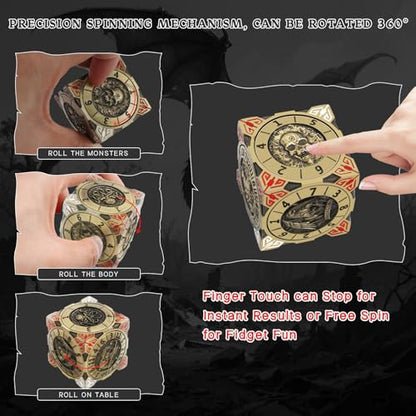 Spinner DND Dice, Rotating Metal Dice Set with 3D Relief Design, Cool Premium Polyhedral RPG Dice for Tabletop Games & Dungeons & Dragons Players(Black Nickel Red) - color: Black Nickel Red