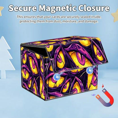for MTG Commander Deck Box,Card Deck Box for Trading Yugioh MTG,Fits 100 Double Sleeved Cards,PU Leather Strong Magnet Case for Magic Commander TCG CCG,Funny Purple Eyes - color: Funny Purple Eyes