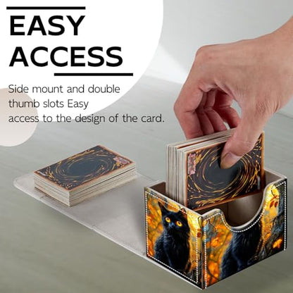 Trading Card Storage Box, Holds 100+ for MTG Cards, Premium PU Leather with Magnetic Closure, Black Cat In Autumn Tree Durable Deck Box for Magic the Gathering, Trading Card Games - color: Black Cat In Autumn Tree