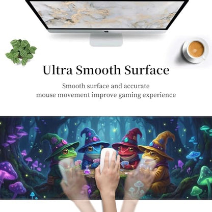 Frog Wizard Gaming Mouse Pad, Large Extended Desk Mat (31.5x11.8 in), Fantasy Mushroom Forest Design, Non-Slip Rubber Base & Stitched Edges for Office, Gamer & Work - color: 23