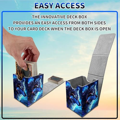 Blue Wolf Deck Box - MTG Commander Case for 100+ Sleeved Trading Cards, PU Leather Magnetic Storage Box for TCG CCG Magic Cards - color: Card Deck Box-579