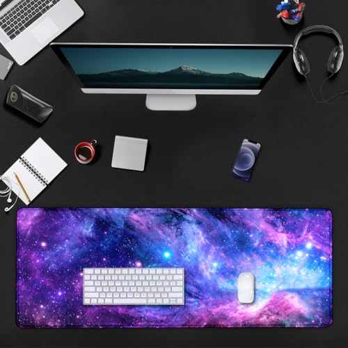 Large Mouse Pad, Desk Mat Computer Keyboard Pad Non-Slip Rubber Base Waterproof with Stitched Edges for Laptop Gaming, Office & Home 31.5 x 11.8 Inch (Galaxy Space) - color: Galaxy Space