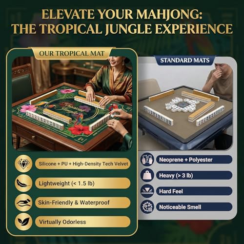 Mahjong Mat for Table - 32.3 Inch Waterproof & Non-Slip PU Velvet Surface, Lightweight No Crease No Odor Design for Noise Reduction,Includes Printed Rules (Jungle) - color: Jupical