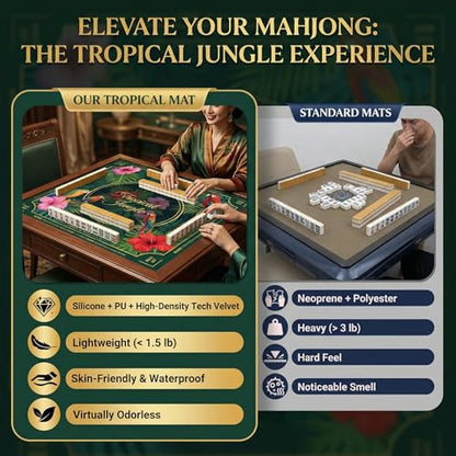 Mahjong Mat for Table - 32.3 Inch Waterproof & Non-Slip PU Velvet Surface, Lightweight No Crease No Odor Design for Noise Reduction,Includes Printed Rules (Jungle) - color: Jupical