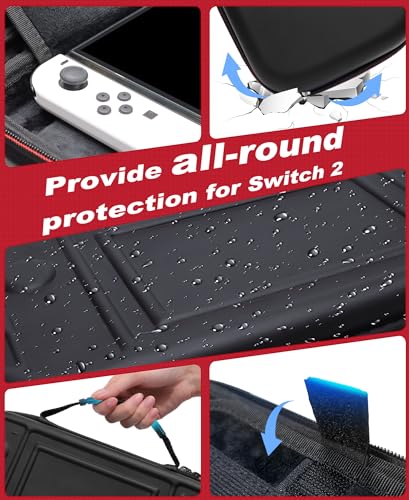 Switch Carrying Case for Nintendo Switch 2 (2025)/Switch/OLED, Switch Travel Carrying Case Hard Shell Protective for Nintendo Switch 2 Accessories, 10 Game Card Slots, Crush-resistant - size: Case only-Black