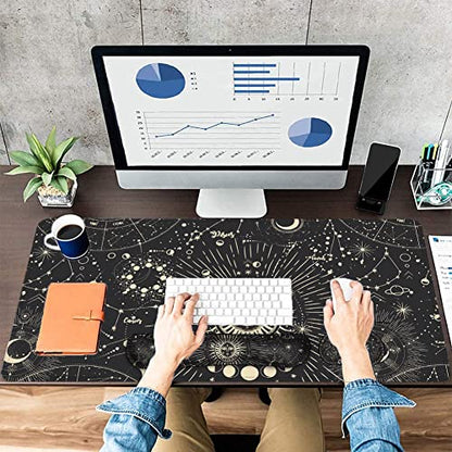 Large Mouse Pad with Wrist Rest, 4-in-1 Wrist Rest for Keyboard and Mouse | Non-Slip Waterproof Desk Mat Set, 35.4"x15.7" Desk Mat+Keyboard Wrist Rest+Mouse Wrist Support+Cup Coaster for Home Office - color: 4Pcs-Sun