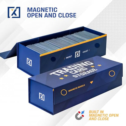 HOMEXPRO Easy Fold Trading Card Storage Box [3 PACK] Magnetic Lid | Toploader Storage Box Fits 800 Cards, 200 Toploaders, or 50 One Touch | Baseball Card Storage Box - Labels included - style: Blue - 3 Pack