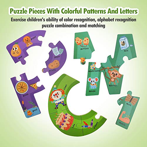 Wooden Jumbo Alphabet ABC Letter Toddler Puzzles Color Shape Animals Recognition Montessori STEM Jigsaw Preschool Learning Educational Toy for Kids 3 4 5 Years Old Boys Girls - style: Alphabet
