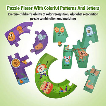 Wooden Jumbo Alphabet ABC Letter Toddler Puzzles Color Shape Animals Recognition Montessori STEM Jigsaw Preschool Learning Educational Toy for Kids 3 4 5 Years Old Boys Girls - style: Alphabet