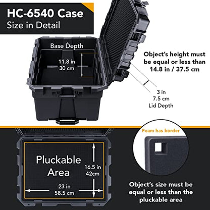 Lykus HC-6540 Hard Case with Wheels and Foam, Inner Size 23.0*16.54*14.17in | IP67 Waterproof, Pluckable Foam, Suitable for Cameras, Lenses, Electronic Equipment and More