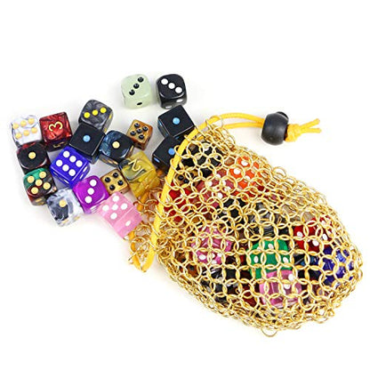 YOUSHARES Chainmail D&D Dice Bag for Dungeo and Drago Drawstring Stainless Steel Dice Bag Dice Set (Hold 42 DND Dice, Gold) - color: Gold