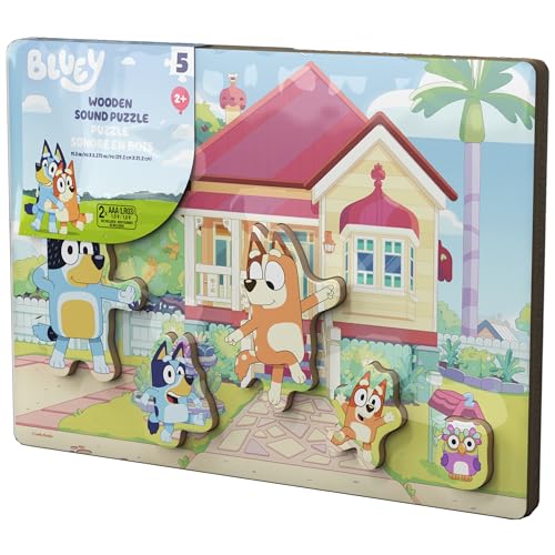 Spin Master Games Bluey Sound Puzzle | Chunky Wooden Bluey Puzzle with Sounds From the Show, Place Character Pieces to Trigger Sound, 5 Puzzle Pieces, Ages 3 & Up