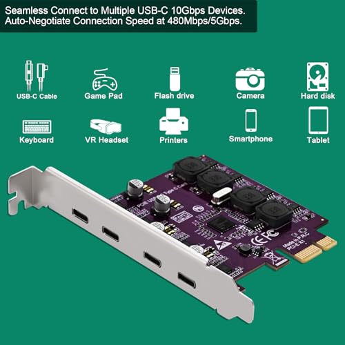 4X 5Gbps USB-C Ports PCI Express USB 3.0 Expansion Card for Windows 11, 10, 8.x, 7, Vista, XP Desktop PCs, Built in Self-Powered Technology, No Need Additional Power Supply (FS-U304C-Pro) - style: FS-U304C-Pro