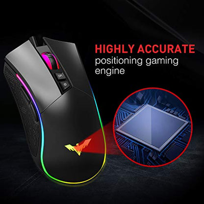 havit RGB Gaming Mouse Wired Programmable Ergonomic USB Mice 4800 Dots Per Inch 7 Buttons & 7 Color Backlit for Laptop PC Gamer Computer Desktop (Black)