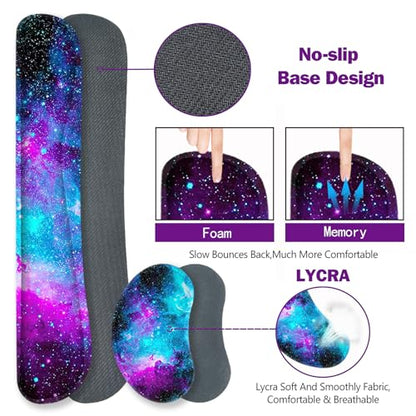 ToLuLu Extended Gaming Mouse Pad, Memory Foam Ergonomic Keyboard Mouse Wrist Rest Support Set, Large Desk Mat with Stitched Edges, Non-Slip Base Mousepad for Home Office Game and Study, Nebula Galaxy - color: Nebula Galaxy