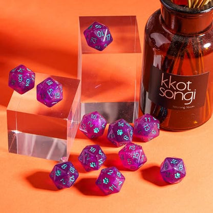 10-Pack Purple D20 Dice Glitter 20 Sided Dice for DND Tabletop Games | Leather Storage Bag, DM Gift, for Dungeons and Dragons Role Playing Games - color: 10pcs D20 Purple