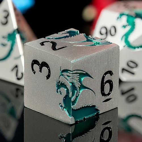 Silver Green Dragon Metal Dice Set,7 PCS Heavy Zinc Alloy DND Dice with Magnetic Gift Box for Tabletop RPG & Dungeons & Dragons Games (Silver Green Dragon) - color: Matte Sliver Green