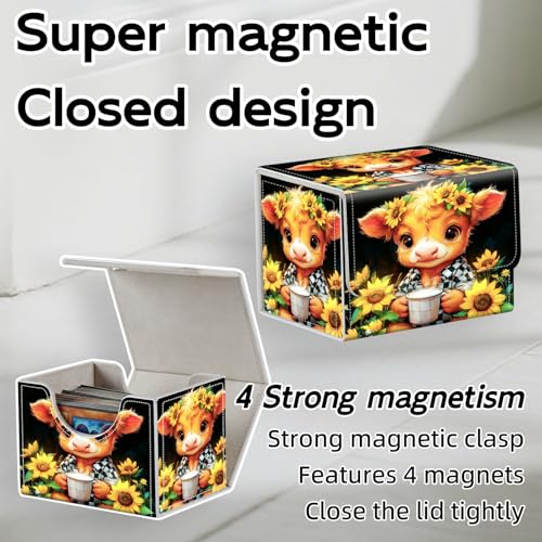 Trading Card Storage Box, Holds 100+ for MTG Cards, Premium PU Leather with Magnetic Closure, Calf Sunflowers And Milk Jugs Durable Deck Box for Magic the Gathering, Trading Card Games - color: Calf Sunflowers And Milk Jugs