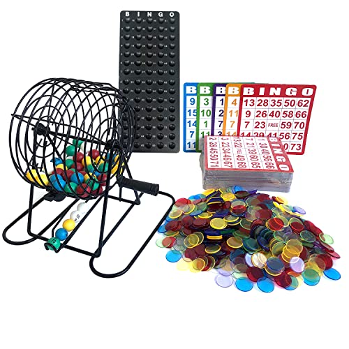Yuanhe Deluxe Bingo Game Set-Includes Metal Cage,500 Colorful Bingo Chips,100 Bingo Cards,75 Colored Balls,Plastic Masterboard,Great for Large Groups,Parties … - style: Deluxe Set