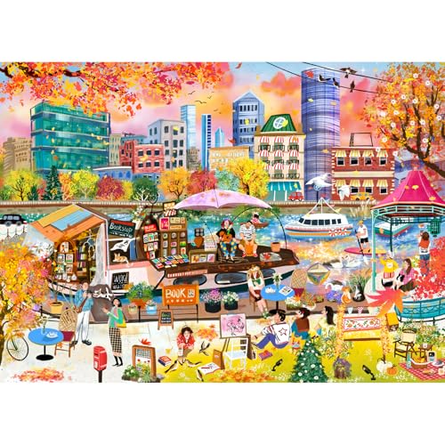 HUADADA 1000 Piece Puzzle for Adults-Autumn Book Boat | Eco matte oil print, eye strain relief, tight puzzle piece fit, vibrant colours,gifts for men women - color: Autumn Book Boat
