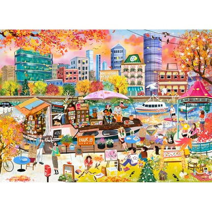 HUADADA 1000 Piece Puzzle for Adults-Autumn Book Boat | Eco matte oil print, eye strain relief, tight puzzle piece fit, vibrant colours,gifts for men women - color: Autumn Book Boat