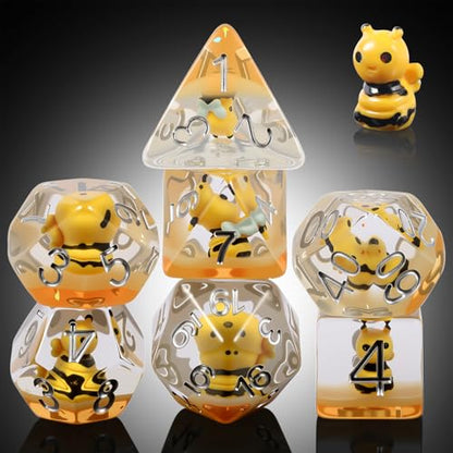 Bee D&D Dice,DNDND 7PCS Resin DND Dice Set with Velvet Bag for Dungeons and Dragons Role Playing Games and Tabletop Games（Bee - color: Bee