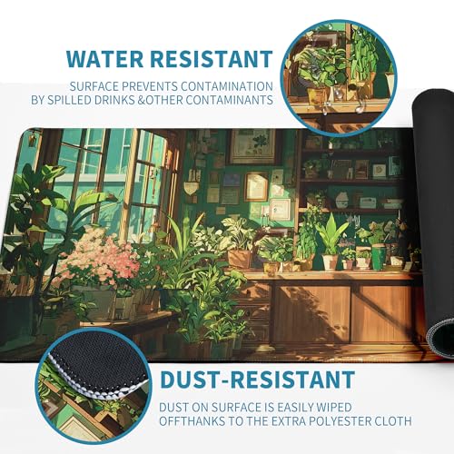 Green Plant Mouse Pad Desk Mat XL Extended Large Gaming Desk Pad Mousepad, Fresh Leaves Bookshelf Computer Laptop Keyboard and Mouse Mat, Desktop Protector Mat for Office and Home 31.5x11.8 in - color: Green Plant