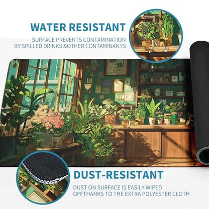 Green Plant Mouse Pad Desk Mat XL Extended Large Gaming Desk Pad Mousepad, Fresh Leaves Bookshelf Computer Laptop Keyboard and Mouse Mat, Desktop Protector Mat for Office and Home 31.5x11.8 in - color: Green Plant