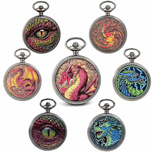 DragonSword D&D Dice Set with Pocket Watch Case, 7PCS Metal Dice Set for DND, Mini Dice with Gifts Case, Role Playing Board Games Accessories Gifts (3-Headed Dragon) - color: 3-headed Dragon