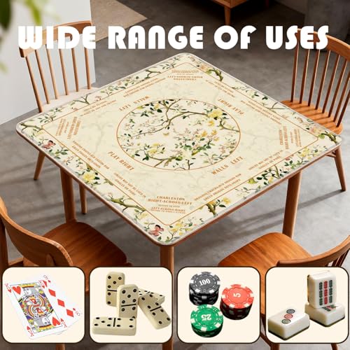 Yellow Chinoiserie Floral Mahjong Mat 31.5 x 31.5 in, Traditional Oriental Chinese Non-Slip Noise Reduction Gaming Mat for Table American Mahjong Poker Board Games Card Games Dominoes - color: Chinese Style Mahjong Mat With Flowers, Birds and Butterflies