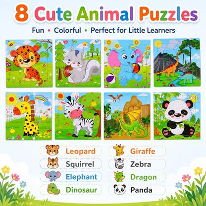 NASHRIO Wooden Puzzles for Toddlers Age 3-5, 8 Pack Animal and Dinosaur Jigsaw Puzzles, Preschool Educational Toys, Wooden Puzzle Set for Boys Girls Kids Age 3 4 5 - color: Animal & Dinosaur Puzzle Set