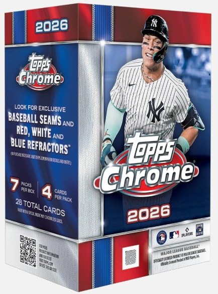NEW 2026 ToppsCHROME Baseball Trading Card Blaster Box | Look for Baseball Seams and Red, White, and Blue Refractors