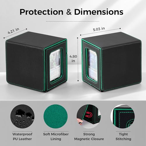 MTG Commander Deck Box with Dual Display Windows and Dice Tray | Fits 100 Double-Sleeved Cards, PU Leather, 2 Magnetic Card Holders, 2 Dividers, Black & Green - color: 2. Black & Green